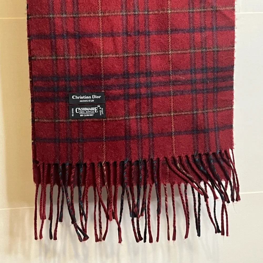 Christian Dior Monsieur Red Plaid “Cashmaire” 100% Acrylic Scarf